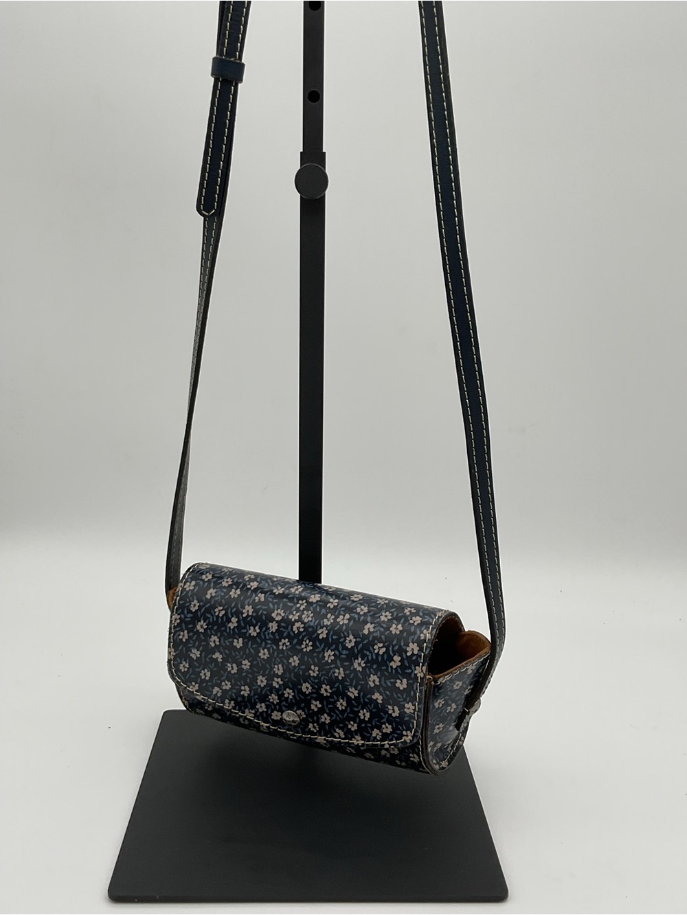 Patricia Nash Navy Floral Crossbody Small Barrel Bag with Adjustable Strap